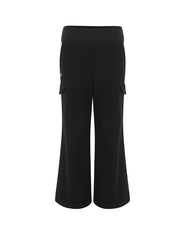 더블플래그 여성 [BEST][Soft Warm] 블랙 여성 허리 밴딩 세미와이드 기모 팬츠 착용컷