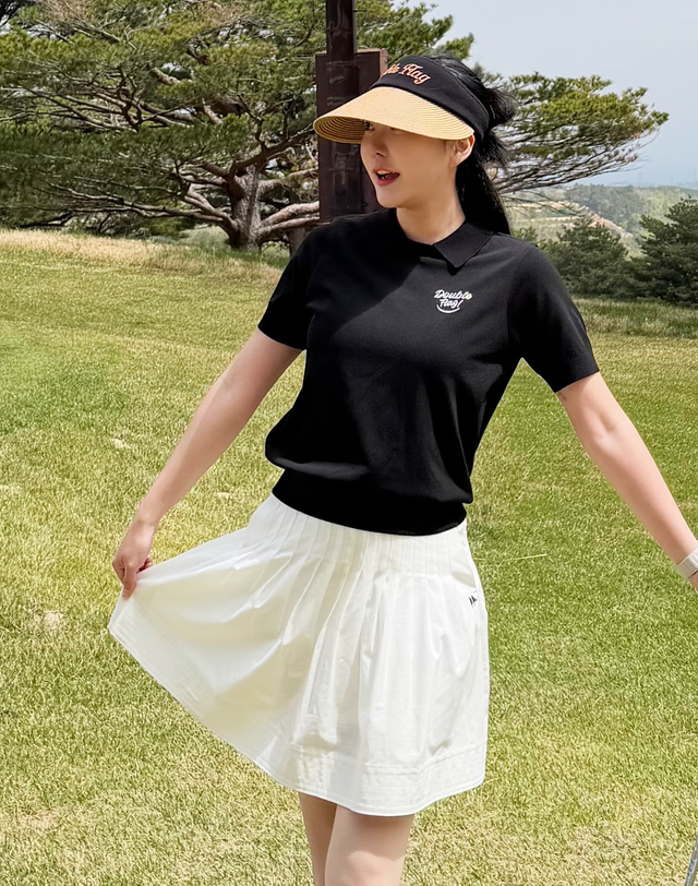 더블플래그 여성 [플레어] 아이보리 여성 스트레치 밴드 AIR HOLE 플레어 스커트 착용컷