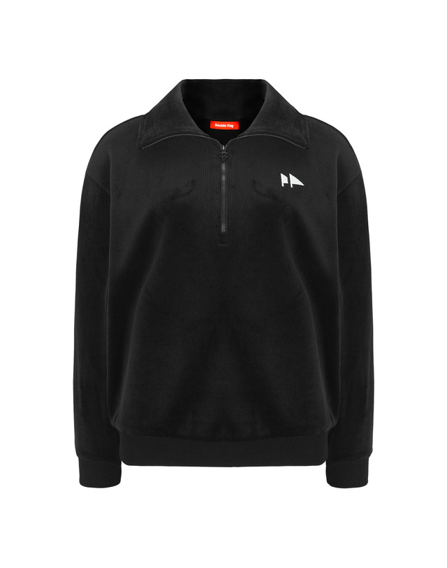 더블플래그 여성 [Range wear] 블랙 여성 스마일 그래픽 포인트 코듀로이 반집업 티셔츠 착용컷