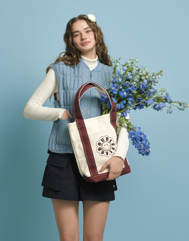 [트렌드 컬러] 아이보리 여성 라인배색 그래픽 포인트 에코백