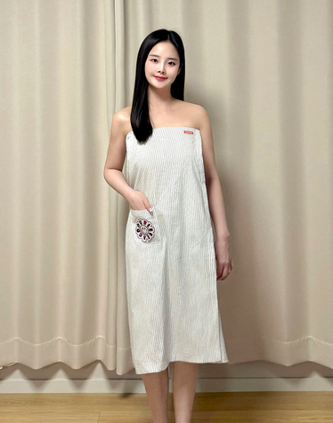 [BEST][시어서커] 아이보리 여성 스마일그래픽 패커블 샤워가운