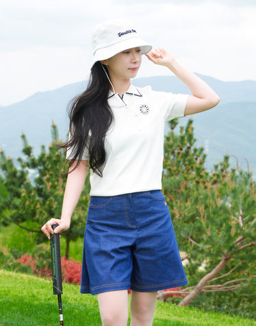 더블플래그 여성 · [BEST][데일리 코디] 네이비 여성 SIDE-플리츠 데님 팬츠 · [26SS] · 스토어 상품 이미지