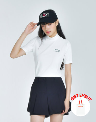 [쇼핑백동봉][슬림핏] 아이보리 여성 스컬프트 립 하이넥 반팔티