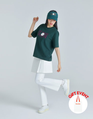 [쇼핑백동봉][BEST][루즈핏] 다크그린 여성 Classy 바이브 그래픽 반팔티