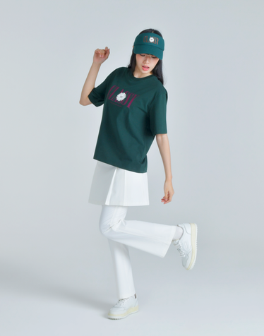 [BEST][루즈핏] 다크그린 여성 Classy 바이브 그래픽 반팔티