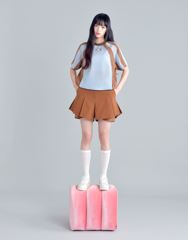 [BEST][루즈핏] 라이트 블루 여성 크로마틱 컬러 메쉬 반팔티