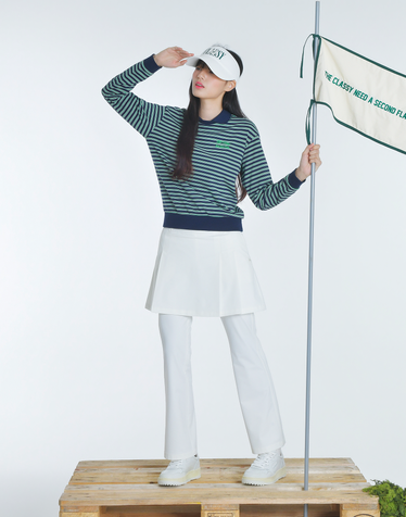 [트렌드 픽] 네이비 여성 쿼드 컬러 스트라이프 카라 티