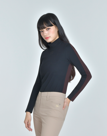 [Signature] 블랙 여성 소프트 터치 더블컬러 하이넥 티