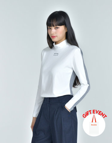 [쇼핑백동봉][Signature] 아이보리 여성 소프트 터치 더블컬러 하이넥 티