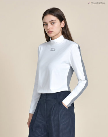 [쇼핑백동봉][Signature] 아이보리 여성 소프트 터치 더블컬러 하이넥 티