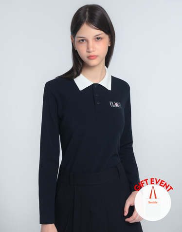 [쇼핑백동봉][Signature] 블랙 여성 소프트 터치 긴팔 카라 티셔츠