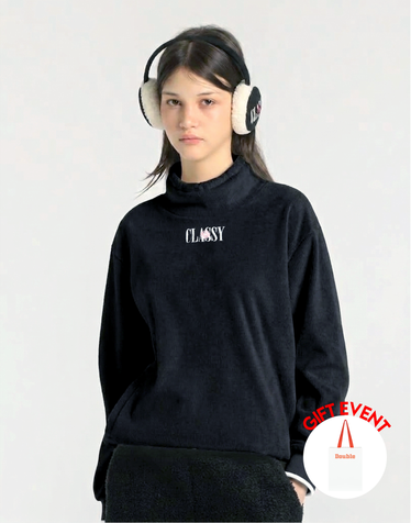 [쇼핑백동봉][CORD WARM] 블랙 여성 웜 텐션 코듀로이 하이넥 티셔츠