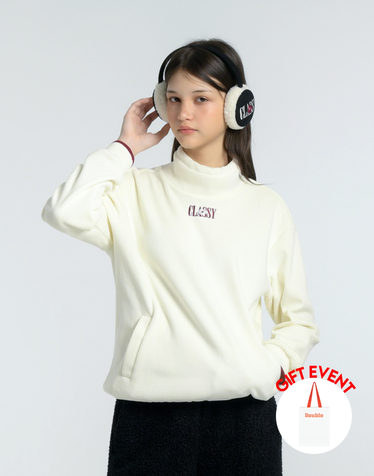 [쇼핑백동봉][CORD WARM] 아이보리 여성 웜 텐션 코듀로이 하이넥 티셔츠