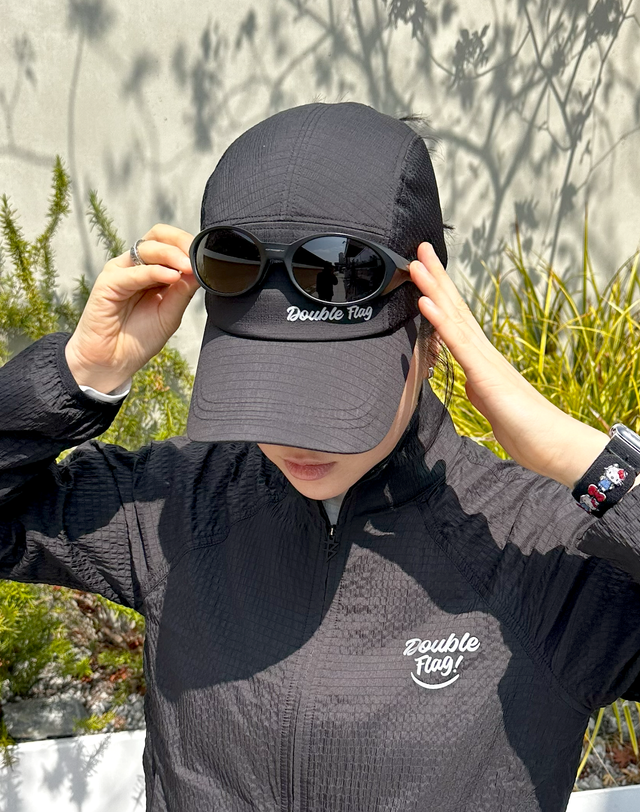 더블플래그 여성 [BEST][AIR GRID] Unisex Golf Cap-Cord Lock Adjustable Cap (Black) 블랙 착용컷