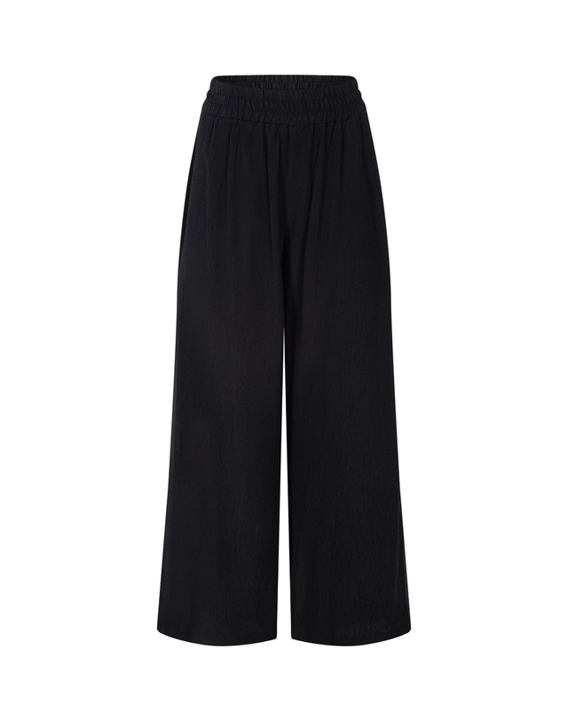 더블플래그 여성 [BEST][Micro Pleats] 블랙 여성 Micro Pleats 라인 컬러링 와이드 팬츠 착용컷