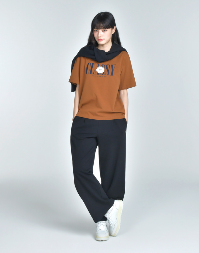 더블플래그 여성 [쇼핑백동봉][ON & OFF] 블랙 여성 온앤오프 시그니처 와이드 팬츠 착용컷