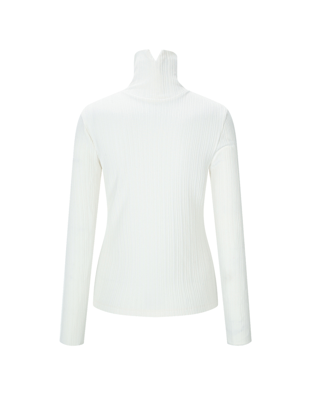 더블플래그 여성 [BEST][Soft Warm] 아이보리 여성 로고 포인트 하이넥 골지 티셔츠 착용컷