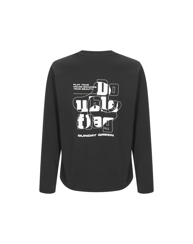 더블플래그 여성 [데일리 코디] 블랙 여성 라운딩 그래픽 긴팔 라운드 티셔츠 상세