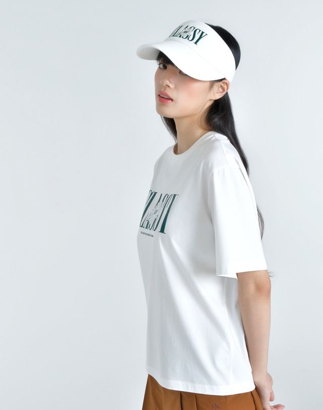 더블플래그 여성 [쇼핑백동봉][BEST][루즈핏] 아이보리 여성 Classy 바이브 그래픽 반팔티 착용컷