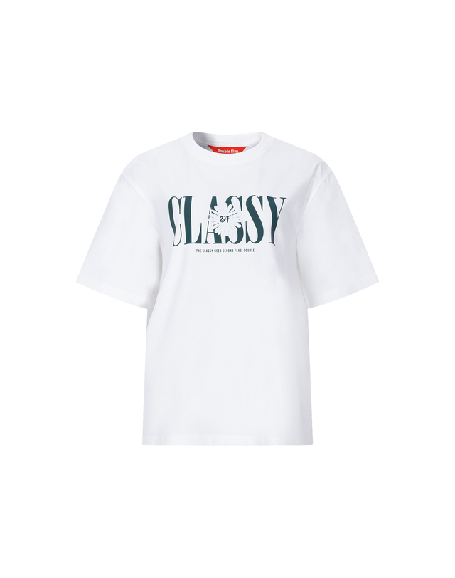 더블플래그 여성 [쇼핑백동봉][BEST][루즈핏] 아이보리 여성 Classy 바이브 그래픽 반팔티 착용컷