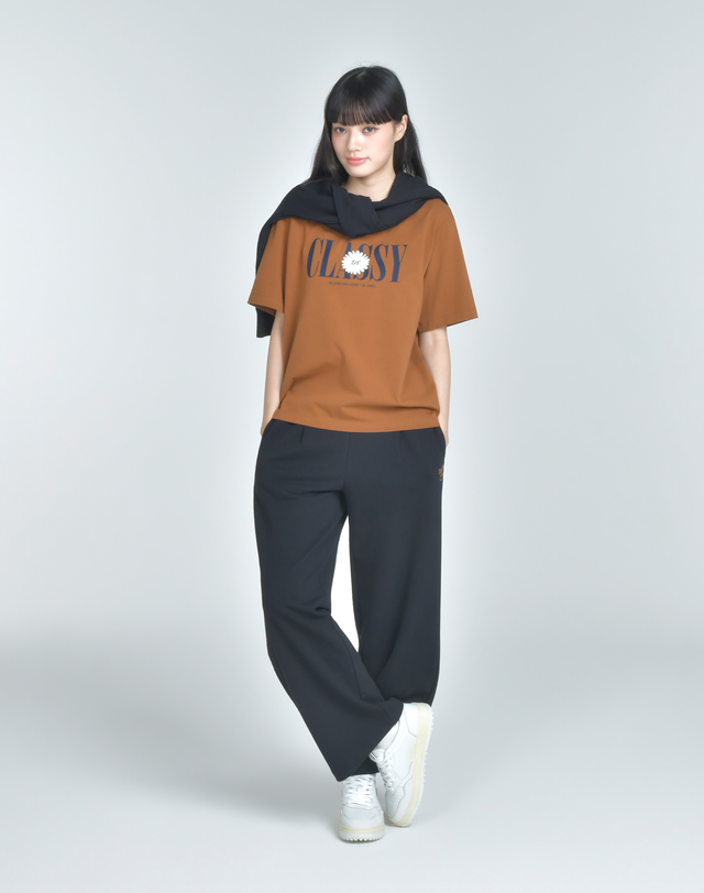 더블플래그 여성 [쇼핑백동봉][BEST][루즈핏] 브라운 여성 Classy 바이브 그래픽 반팔티 착용컷