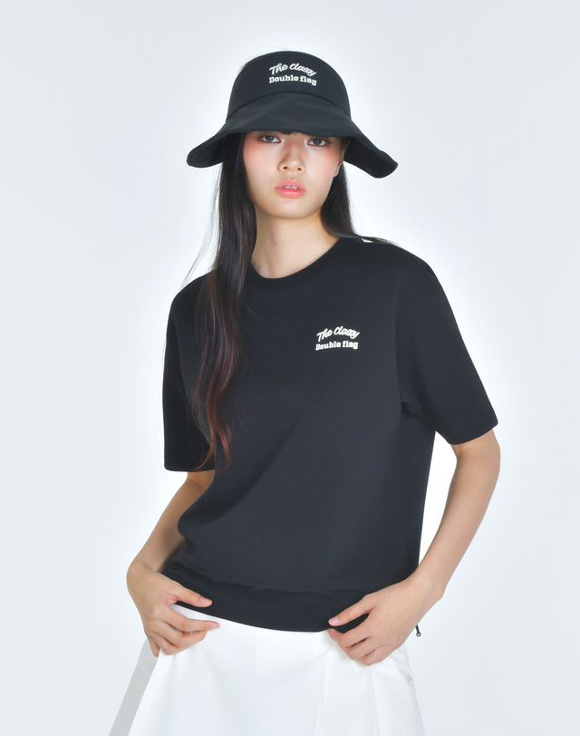 더블플래그 여성 [쇼핑백동봉][루즈핏] 블랙 여성 플로우 헴 볼륨 반팔티 착용컷