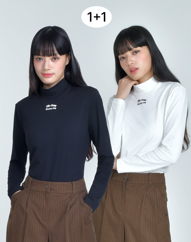 더블플래그 여성 [쇼핑백동봉][Buy 1 Get 1] 아이보리 여성 하이넥 기모 이너웨어 더블 팩(Double Pack) 착용컷