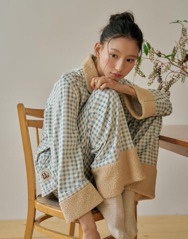 포근잠 긴팔 여성페어 코튼블루 (피치기모)