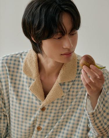 포근잠 긴팔 남성페어 코튼블루 (피치기모)