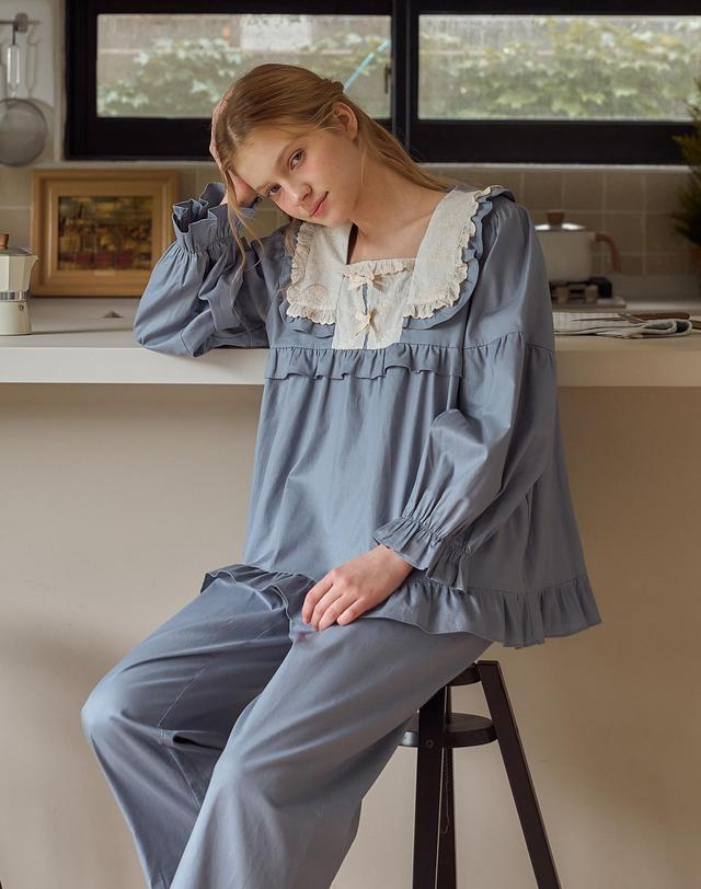 울랄라 피아르 긴팔 투피스 블루그레이 (30수) 착용컷