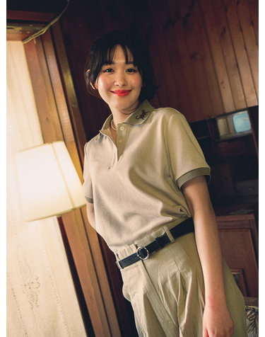 플러키티 선셋 위듀 자카드 칼라 피케 폴로 셔츠 베이지 [유니섹스]