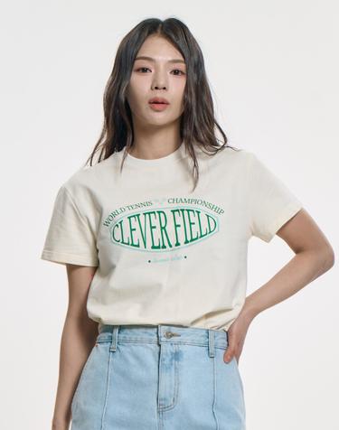 시그니처 엠블럼 세미크롭 티셔츠_크림