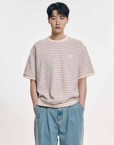 스트라이프 멀티 피케 티셔츠_크림