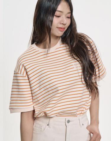 스트라이프 멀티 피케 티셔츠_화이트