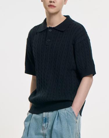 어반 코튼 케이블 카라 니트_블랙