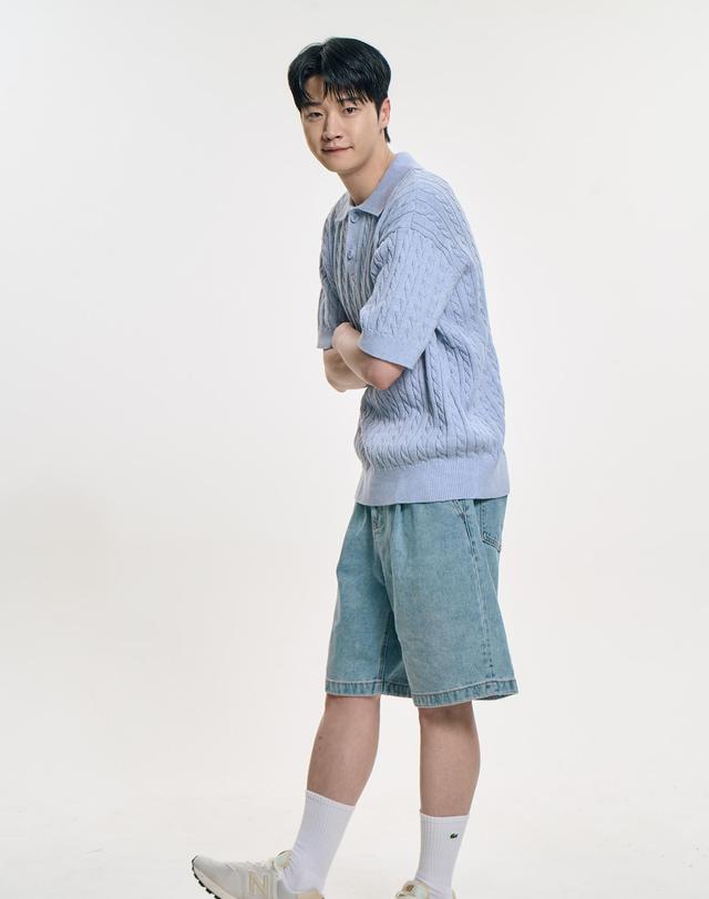 클레버필드 어반 코튼 케이블 카라 니트_S블루 청록 착용컷