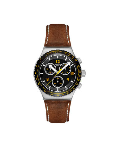스와치 YVS530 Essentials CANYON CHASER 크로노그래프 남성 가죽시계