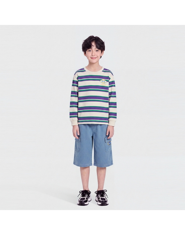 베네통키즈 [Online Exclusive] 스트라이프 티셔츠_QATS03641IV 착용컷
