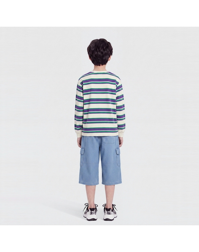베네통키즈 [Online Exclusive] 스트라이프 티셔츠_QATS03641IV 착용컷