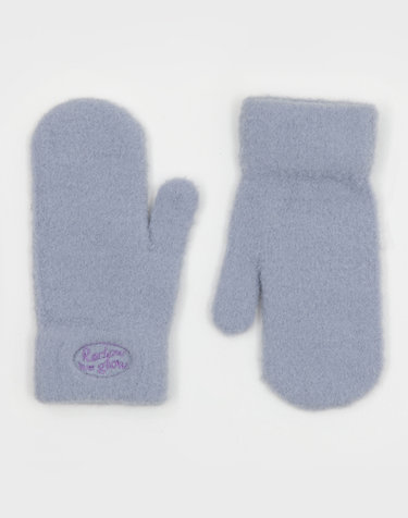 FLUFFY LOGO MITTEN GLOVE PURPLE
