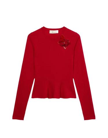 [해외직구] 26 FW 블루마린 로즈 브로치 페플럼 헴 스웨터 RF6180MA313X0824 TP459462288