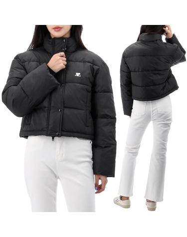 꾸레쥬 로고 자수 크롭 패딩 323CMA106PL0112 BLACK