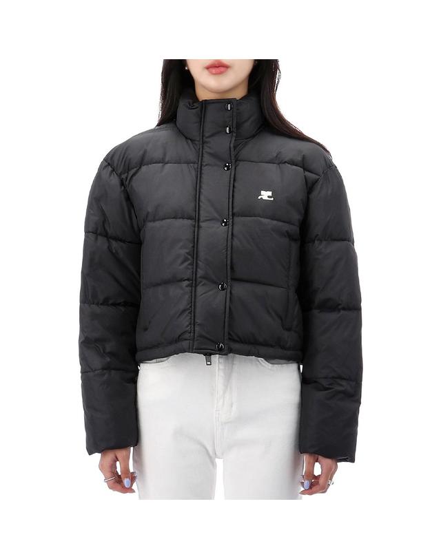 꾸레쥬 꾸레쥬 로고 자수 크롭 패딩 323CMA106PL0112 BLACK 착용컷