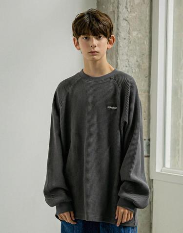 로고 와플 라글란 티셔츠 Grey