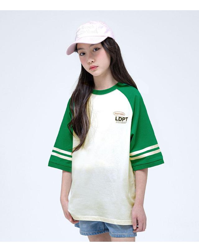 리틀뎁 오예 7부 라글란 티셔츠 Green 착용컷