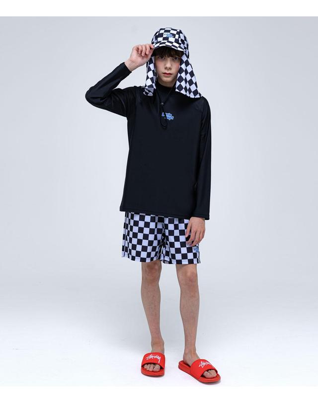 리틀뎁 체커보드 래쉬가드 세트 Black 착용컷