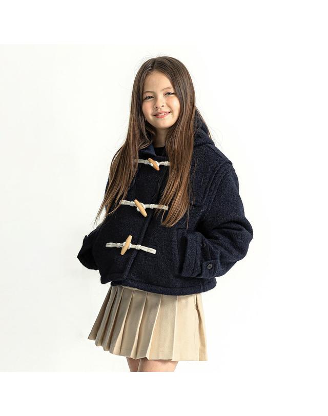 리틀뎁 후드 숏 더플 코트 Navy 착용컷