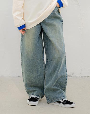 커브드 데님 팬츠 Blue