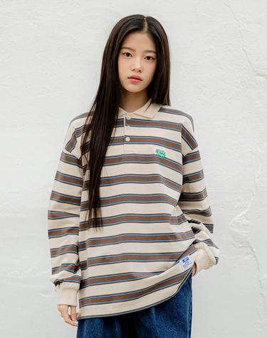 버튼 카라 스트라이프 티셔츠 Brown