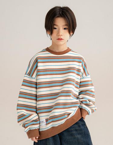 스트라이프 맨투맨 기모 티셔츠 Brown